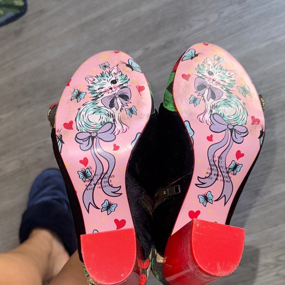 Irregular Choice Floral Ankle Boots with Black Bow - Picture 11 of 12